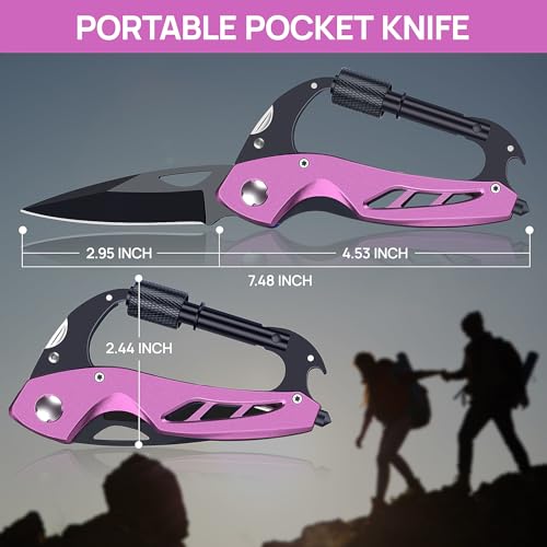 NewFation Multitool Carabiner with Pocket Knife, 6-in-1 EDC Gear, Bottle Opener, Window Breaker, Screwdrivers, Stylish Pink Gadget, Birthday for Women Mom Wife by NewFation - Image 8