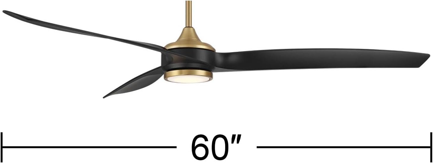 Casa Vieja 60" La Jolla Surf Mid Century Modern Indoor Ceiling Fan 3 Blade LED Light Remote Control Soft Brass Finish Black Blades Bedroom Living Room Kitchen Dining Room Decorative DC Motor