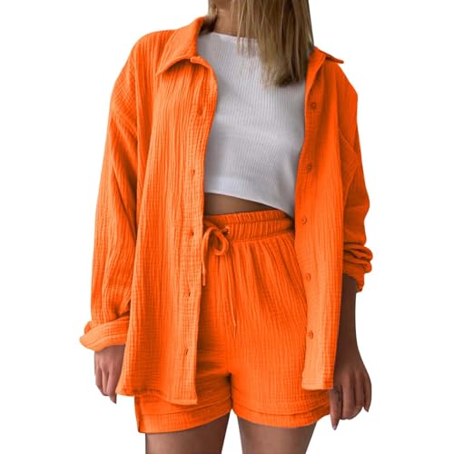 Maternity Sets Matching Sets Women Clothing Short Set Shirt and Shorts Set Women Orange