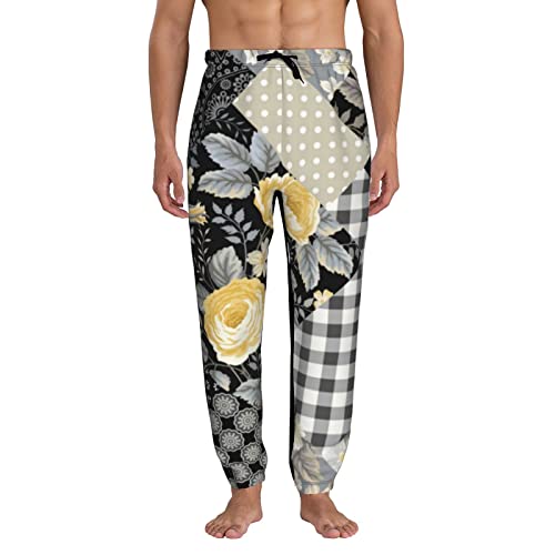 Oaieltj Flowers - Pantalones deportivos con cordón para hombre, ligeros, con bolsillos, Negro, S