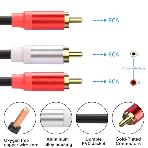 JSADZKJ RCA Y Splitter Cable RCA to 2 RCA Stereo Audio Subwoofer Cable Male to Male Splitter Audio Cord for Amplifier Speaker Sound TV Audio connection cable 24K Gold Plated - Image 2