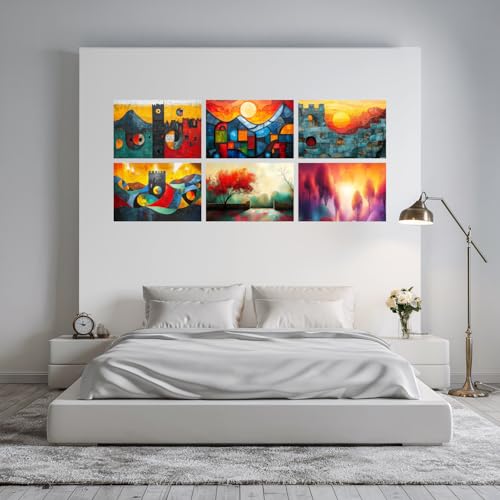 Image of SiddArtify Abstract Landscape Wall Art Poster Print Set - Modern Geometric Decor for Living Room Bedroom Office - 8x12 Sticker Pack of 6