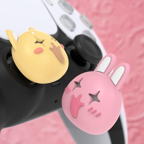 Image of PlayVital Cute Universal Illuminated LED Thumbstick Grips for ps5, for ps4, Joystick Caps for Xbox Series X /S, for Xbox One, Switch Pro Controllers, Joystick Protection - Cheeky Bunny & Puppy
