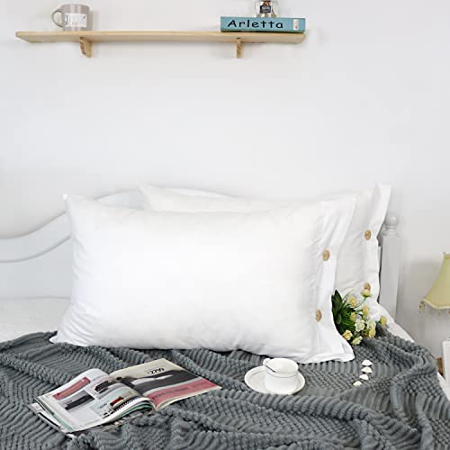 Lemfux 100% Cotton White Pillowcases Queen Size Set Of 2, Soft Breathable Durable Pillow Shams With Decorative Buttons, Luxury Elegant Bed Pillow Covers With Envelope Closure #TOP11