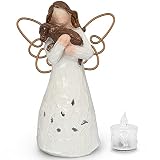 HAOWIN Angle with Dog Sculpture 6.5" H, Resin Figurine with Flameless LED Candle, Hand-Made Pet Gift