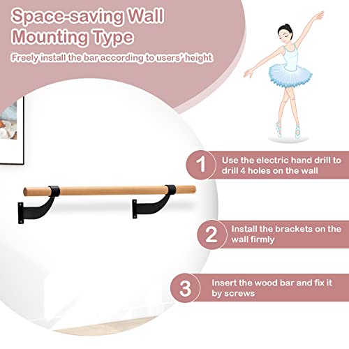Goplus Wall Mounted Ballet Barre, 4 Ft Solid Beech Wood Ballet Bar With Mounting Hardware, Traditional Single Dance Bar For Home Workout, Yoga, Stretching, Ballet Poses, 1.5 Inch Dia #TOP6