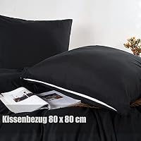 Soifox Bettwäsche 155x220 Schwarz bettwäsche-Sets aus Mikrofaser bügelfrei & knitterfrei - 1 mal Bettbezug + 1 mal 80x80cm Kissenbezug mit Reißverschluss – Ansicht 8