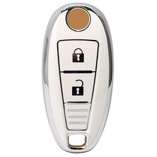 Image of KMH - TPU Silver Car Key Cover Compatible for Maruti Suzuki Baleno | Brezza | Swift| Ignis Compatible with 2 Button Smart Key Cover (Pack of 2, Silver White)