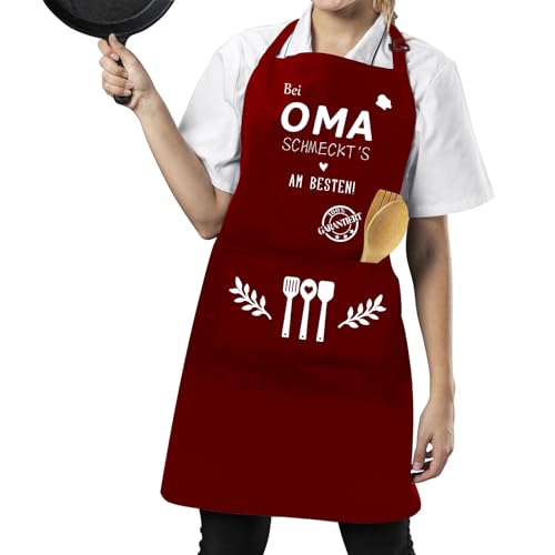 Tarklanda Oma Geschenke Schürze Verstellbare Kochschürze Damen Weinrot Backschürze als Geburtstagsgeschenk, Muttertagsgeschenke, Geschenk für Oma zum Geburtstag, Muttertag