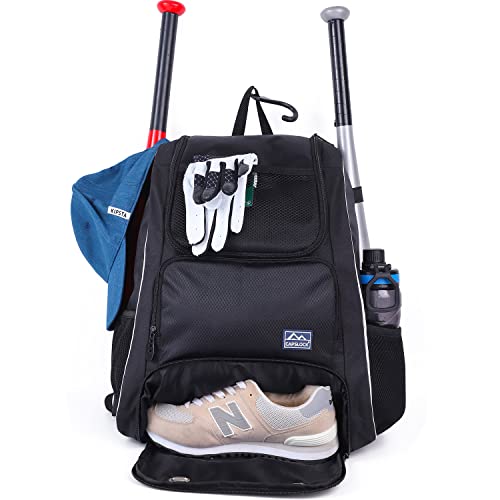 Baseball Bat Bag Backpack,T-Ball & Softball Bat Bag With Shoes Compartment For Youth, Boys Girls And Adult, Lightweight Baseball Bag With Fence Hook Hold Bat, Batting Mitten, Helmet, Caps, Teeball Gear #TOP5