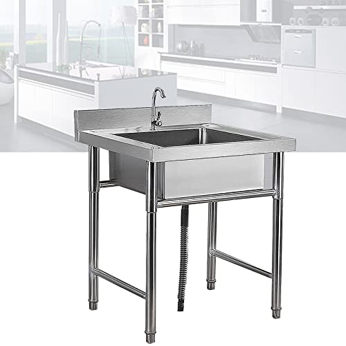 Lavello da esterno in acciaio inox per lavare, lavello da cucina commerciale indipendente con una vasca e rubinetto per lavanderia e garage (50/60 cm)