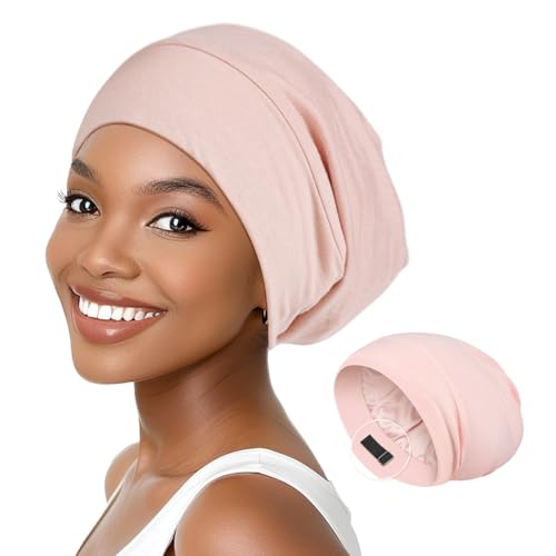 Image of SANNIDHI Sleeping Cap for Women Bamboo Fiber Silk Hair Care Cap for Sleeping Stretchy Postpartum Hair Wrap Cap for Long Hair