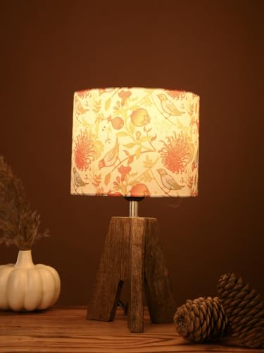 Image of Green Girgit Decorative Tri-Leg Stand Wooden Table Lamp with Brown Birdy Multicolor Shade Bedside & Reading Night Lamp for Bedroom, Living Room & Home Decor | Warm Ambient Light