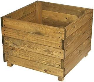 Ruddings Wood Large Square Wooden Garden Planter Plant Flower Trough Timber Box Outdoor Herb Vegetables Pot, Brown