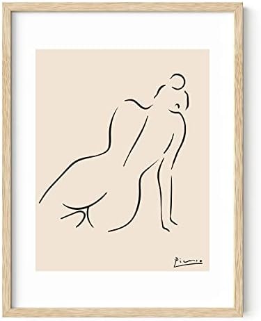 HAUS AND HUES Picasso Line Drawing Abstract Woman Wall Art Pablo Picasso Artwork Wall Art Woman Silhouette Black Minimalist Female Body Print Matisse Nude Body Picasso Framed Beige - 12x16