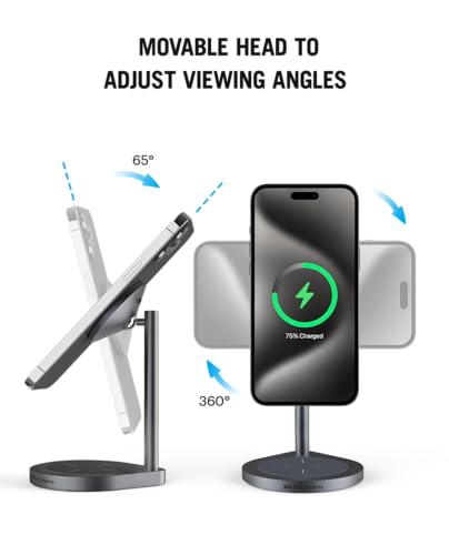 Image of DailyObjects Surge Max 2-in-1 Magnetic Wireless Charging Station - 18W | Compatible with iPhone 12 and Above & All Qi Enabled Smartphones, Earbuds| Fast Charging | USB Type C Port - Grey