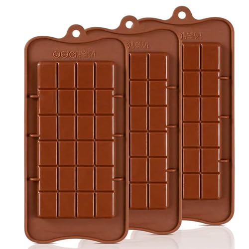 Lot de 3 Moule Silicone Chocolat, Moule Tablette Chocolat, Antiadhésifs Moules à Chocola Facile à Démouler,Moules à Tablette de Chocolat,pour pieces en Chocolat Maison, Gaufres,Pralines, Bonbon