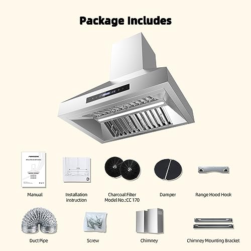FIREGAS Wall Mount Range Hood 30 Inch Ducted/Ductless Convertible
