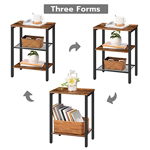 Hoobro Nightstands Set Of 2, 3-Tier Side Table With Adjustable Shelf, Industrial End Table For Small Space In Living Room, Bedroom And Balcony, Stable Metal Frame, Rustic Brown Bf12Bz01 #TOP6
