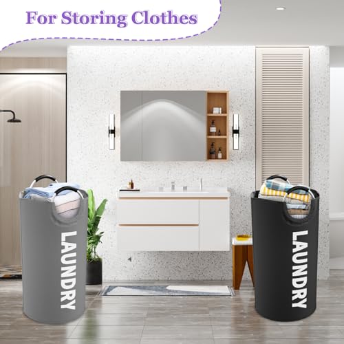 Image of 2Pcs Large Laundry Hamper for Adult, 95L Folding Clothes Basket with Handles, Dirty Clothes Hampers for Bedroom, Stand-alone Laundry Bin for Family, Hotel, Dorm, Grey /Black