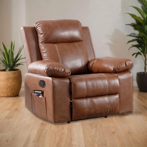 Image of LEZINO Recliner Sofa 1 Seater for Home (Manual Recliner Sofa, Brown) | Recliner Chair in Textured Brown Gremany Premium Faux Leather
