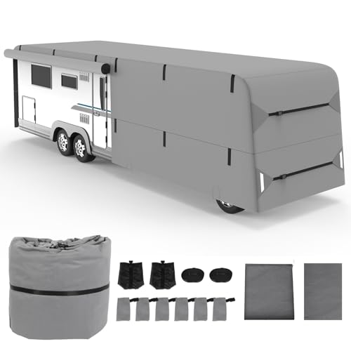 Class A RV Cover Heavy Duty Camper Cover 31-34FT Extra-Thick 7 Layer Windproof Anti-UV Rip-Stop Class A Motorhome Cover with 2Pcs Extra Straps 6 Gutter Covers & 4 Tire Covers