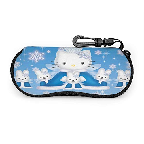 Preisvergleich Produktbild Cartoon Anime süße Katze Schnee Winter Brillenetui, tragbare Reise Reißverschluss Sonnenbrillenetui Brillen Tasche Guard Set