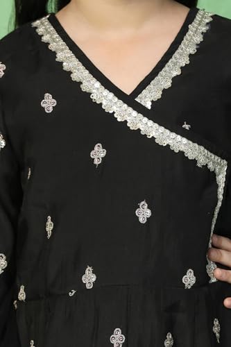 Image of Fashion Dream Girls Chanderi Embroidered Maxi Dress with Dupatta|Ethnic Gown for Kids
