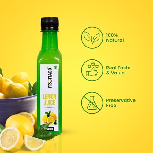 Image of Fruitaco Yellow Lemon Juice Concentrate - Pack of 6 (1500ml) | Equivalent to 150 Lemons | Pocket Bottle | Easy to Use in Cooking, Beverages, Shikanji, Lemonade & More