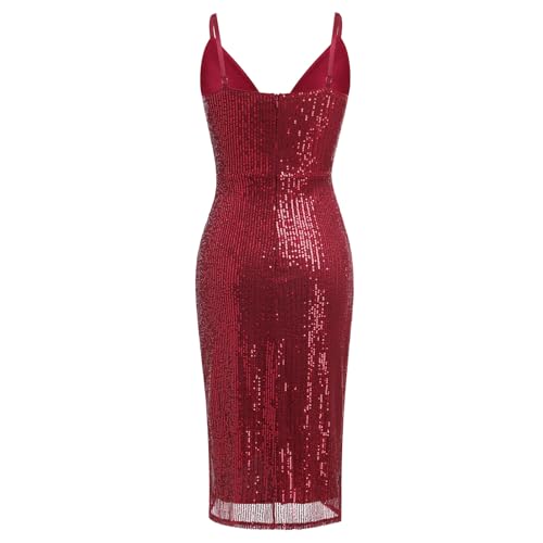 Image of IDOPIP Women V Neck Sequins Ruched Bodycon Dress Formal Evening Party Sparkle Gown Sexy Wrap Cocktail Homecoming Midi Dress