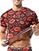 FYMNSI Men's Sheer Mesh T-Shirt Tops Sexy See-Through Short Sleeve Printed Round Neck Muscle Top Tees Pullover Party Nightclub Festival Rave Outfits Workout Gym Sports Clubwear Black, Red Lip L