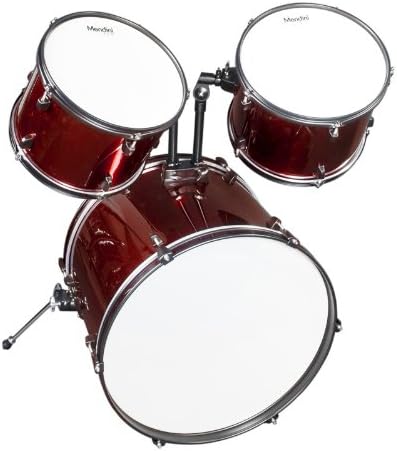 Mendini by Cecilio Complete Full Size 5-Piece Adult Drum Set w/Cymbals Pedal Throne Sticks, Metallic Bright Red MDS80-BR