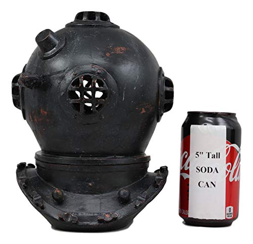Ebros Nautical Black Steampunk Diving Helmet Figurine With Led Night Light 9" Tall Navy Diver Helm Statue Faux Iron Resin Sculpture Vintage Sci Fi Decor Coastal Ocean Submarine Unit War Maritime #TOP7