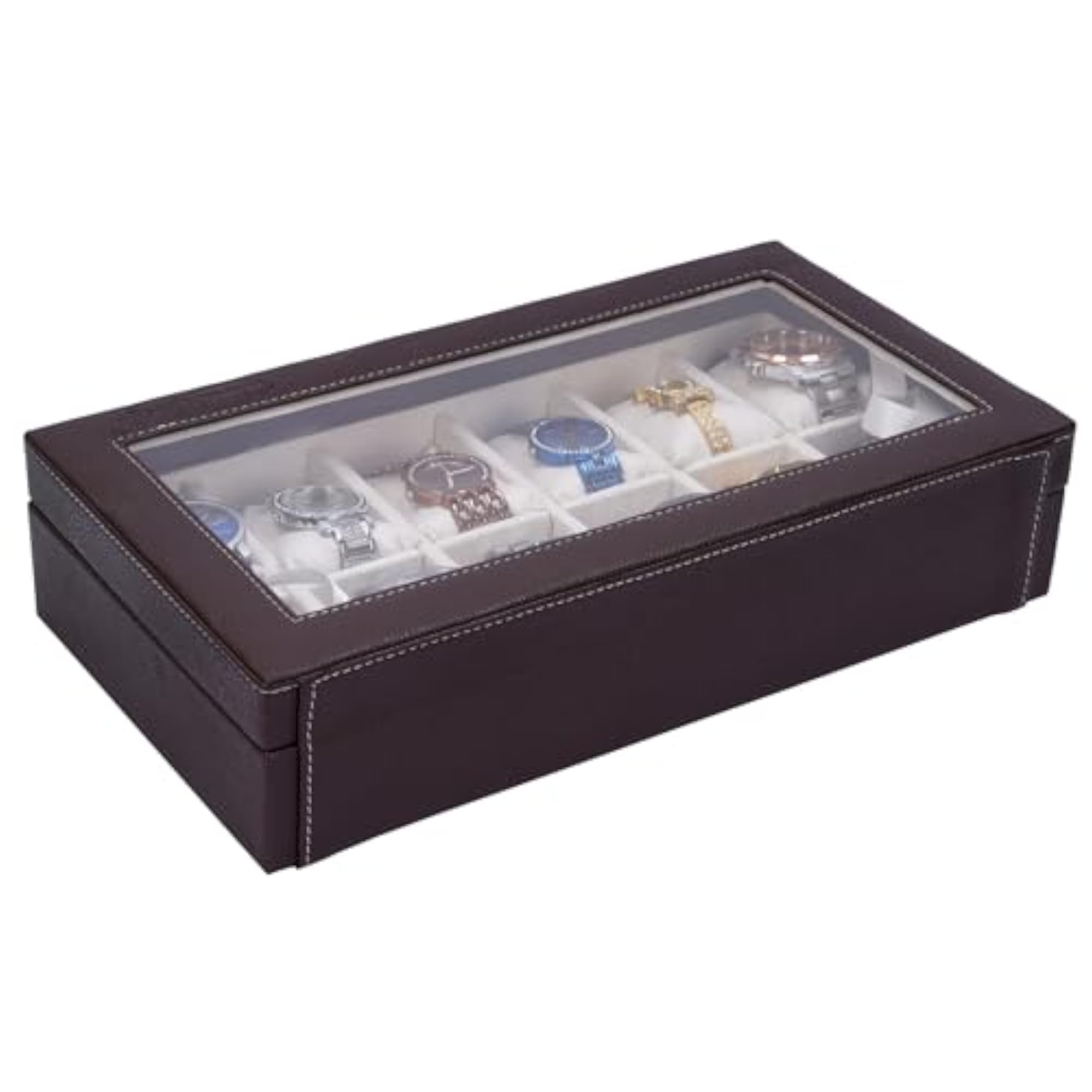 PU Leather Transparent Watch Box Case for 12 Slots