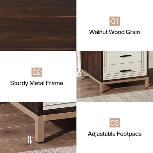 Image of Tribesigns 61-Inch Computer Desk with 4 Drawers, Mid-Century Modern Office Desk with Storage, Wood Study Writing Table for Home Office, Study Room, Bedroom, Brown & Beige