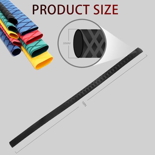 eTekGo X-Tube Heat Shrink Wrap Tubing 39\"&64\" Lengths for Rod Grips-5 Color 14 Sizes (Black, Diamter:30mm; Length:39)