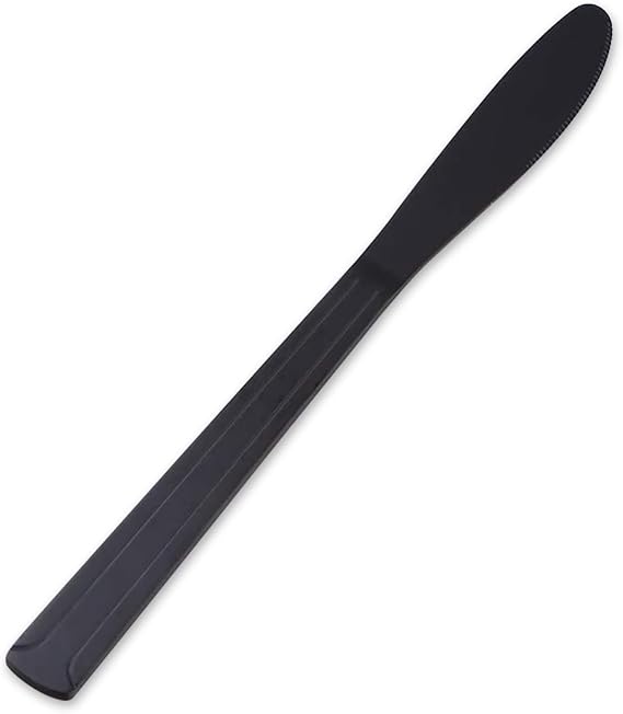 MINGYU Dinner Knives Stainless Steel Butter Knife - Black Silverware Flatware Set of 12, Line Design Table Knives Titanium Knife Steak Knives for Daily Use/Catering/Restaurant/Wedding