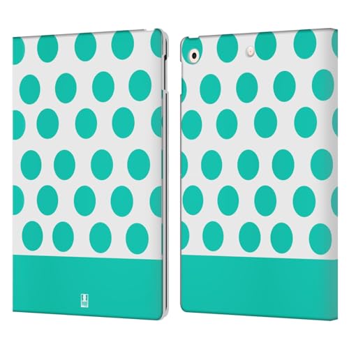 Étui portefeuille iPad 10.2 en cuir Head Case Designs au motif pois blanc et sarcelles