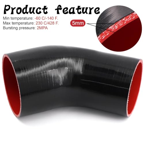 Image of High Performance 45 Degree ID 3.5 to 4 inch(89-102mm) Elbow Silicone Coupler Hose Reducer, 4-Ply Reinforced Wall Thickness 5mm Length 4 inch for Turbo /Intercooler /Intake Pipe with 2 T-Bolt Clamps