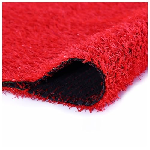 Tappeto in erba sintetica spesso 20 mm, per esterni, patio, balcone, giardino, aree gioco e piscine, rosso e verde artificiale (100 x 900 cm)