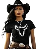 Funnydove Cowgirl Shirts for Women Rodeo T Shirt Womens Western Tshirts Cowgirls Country Concert Tee Cowboy Black