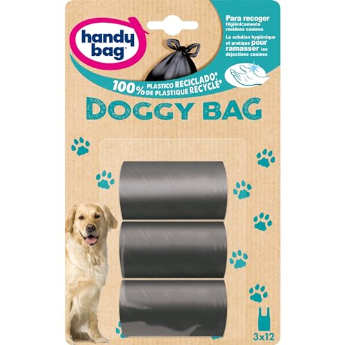 Handy Bag Bolsas Caca Perro, Extra Resistentes, No Gotean, Asas, 100% Materiales Reciclados, 36 Bolsas, Mascotas