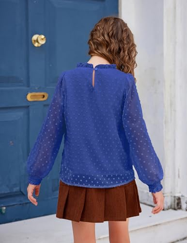 Image of Arshiner Girls Long Sleeve Shirts Chiffon Blouses Swiss Dot Frill Neck Top