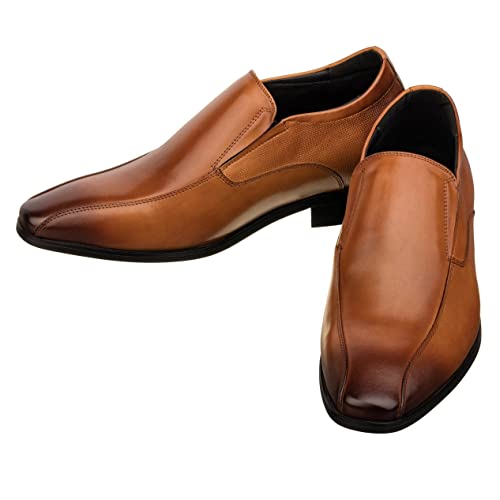 Image of TOTO Men's Invisible Height Increasing Elevator Shoes - Brown Leather Slip-on Formal Dress Loafers- 2.2 Inches Taller - Y6362 - Size 12 D(M) US