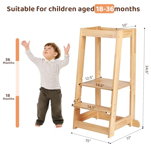Adjustable-Toddler-Tower-Stable-Standing-Tower-with-3-Heights-Platform-Steps-Wooden-Step-Stool-for-Toddlers-with-Safe-Around-Rails-for-BathroomKitchenSink-Suitable-for-Ages-18-36-Months Adjustable Toddler Tower Stable Standing Tower with 3 Heights Platform Steps Wooden Step Stool for Toddlers with Safe Around Rails for BathroomKitchenSink Suitable for Ages 18 36 Months