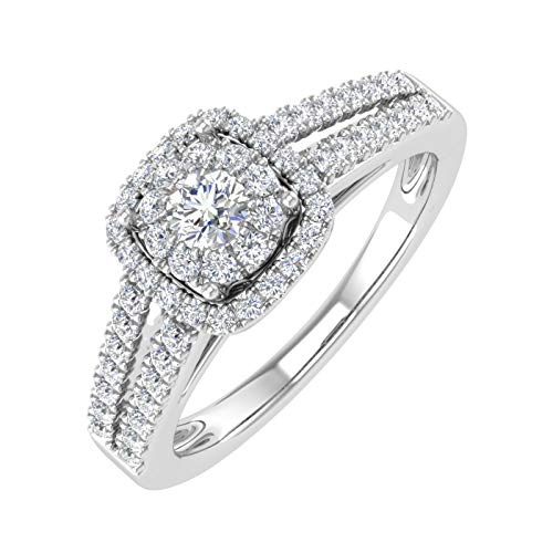 1/2 Carat Prong Set Diamond Cushion Cut Halo Engagement Ring in 10K Solid Gold