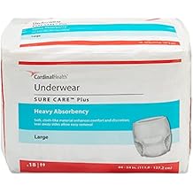 Cardinal HealthTM 1615A Protective Underwear, Sure Care Plus, Heavy Absorbency, Large, Case of 72 4 Bags of 18