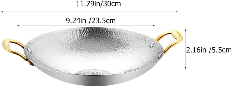 Kichvoe Hammer Texture Dry Pot 11.81 Inch Double Handle Cooking Pan Lightweight Stainless Steel Kitchen Cookware for Korean Bbq and Hot Pot