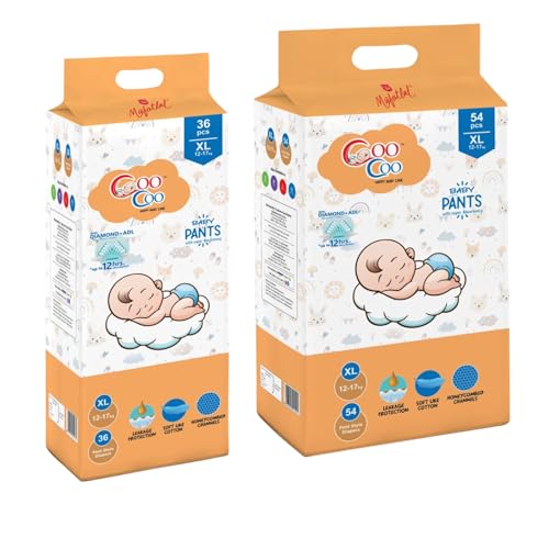 Image of Coo Coo By Mafatlal Extra Dry Baby Pull-Up Premium Diaper Pant, Size XL (Extra Large), 90 Count | 12-17 kg | Up to 12 Hrs Protection | Super Absorbent Core | Soft Elastic Waist | Leak Protection