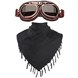 Peicees Vintage Helmet Goggles with Cotton Shemagh Keffiyeh, Motorcycle Bike Motocross Pilot Goggle Tactical Desert Scarf Neck Head Wrap for Women Men, Copper Frame Smoke Lenses
